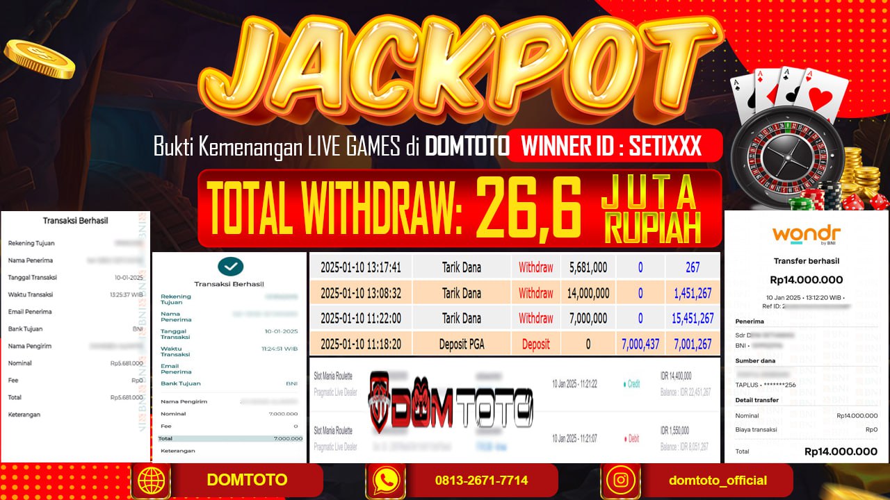 JACKPOT LIVE GAMES SLOT MANIA BACCARAT 10 JANUARI 2025